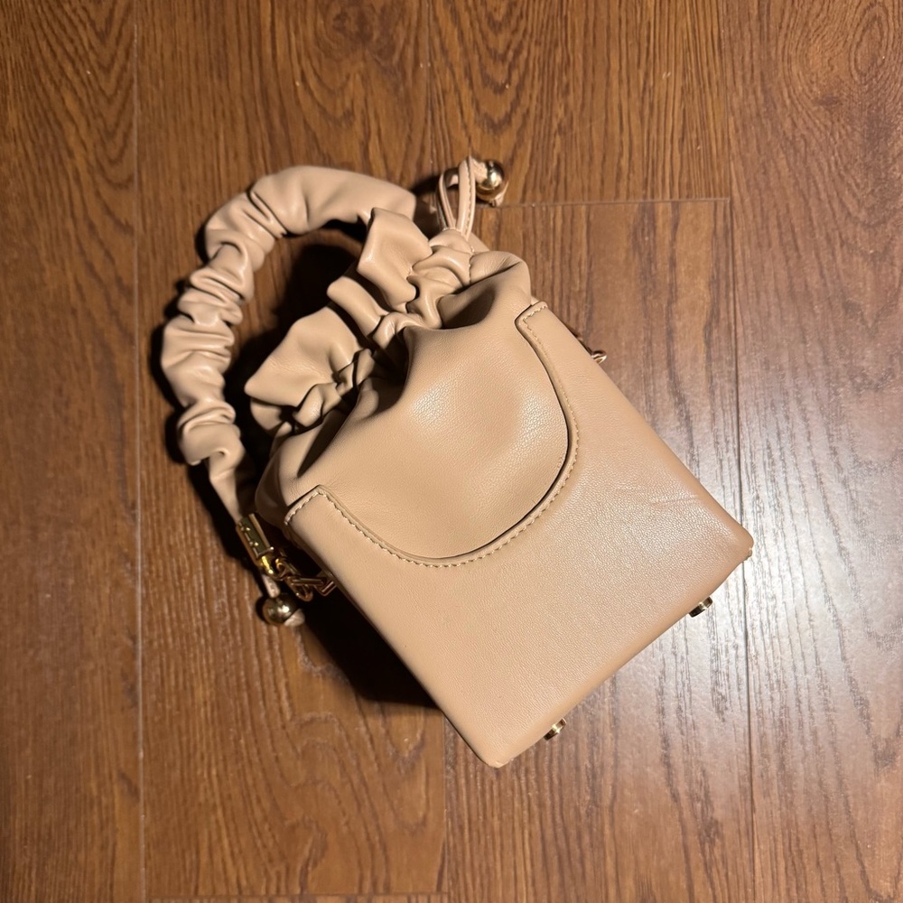 Chic Tan Mini Bag with Removable Ruched Handle